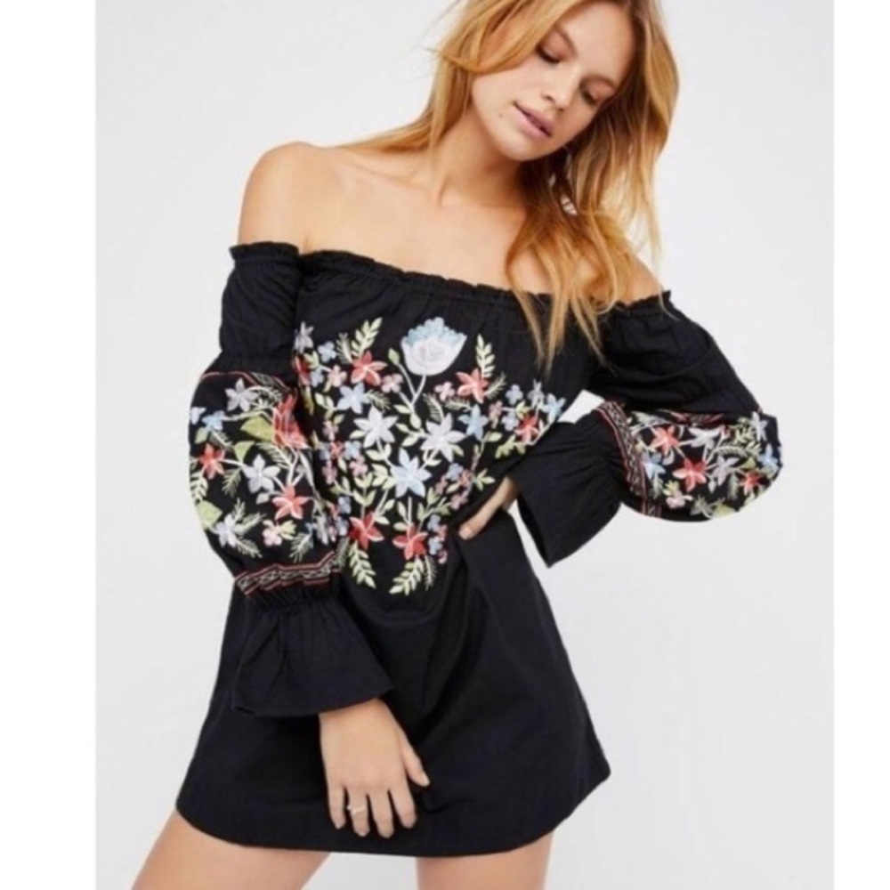 Free People Black Off the Shoudler Mini Dress